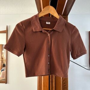 Sunday Best Brown Collared Crop Top | Aritzia